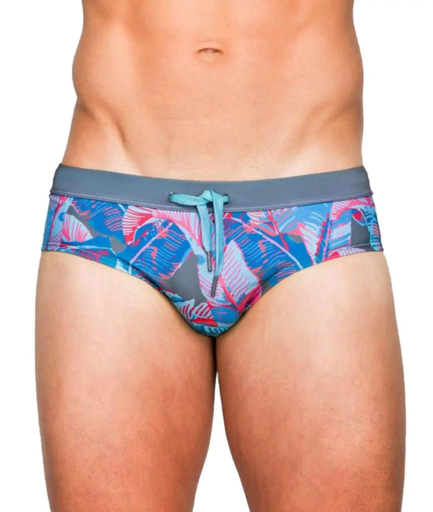 SKY BLUE LEAVES SWIM BRIEF - mizokwear